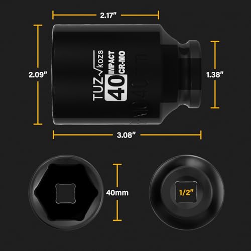 Image of 1 /2 Inch Drive 40mm Deep Metric 6 Point CR-MO Impact Socket | Radius Corner Design,Square Chamfered Opening,Axle Nut Impact Grade Socket for Easy Removal