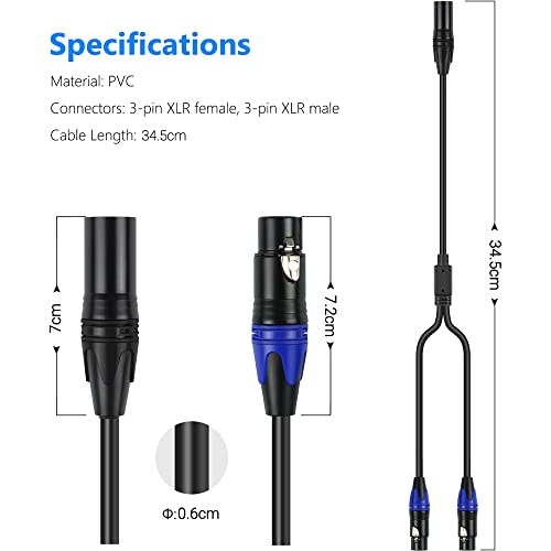 Lansensu 1 Male To 2 Female Xlr Y Splitter Micrphone 11.8Inch, 3Pin Xlr Female To Dual Xlr Male Y-Splitter Balanced Mic Audio Cables For Stereo Mic To L & R Audio Track (1Pack) #TOP1