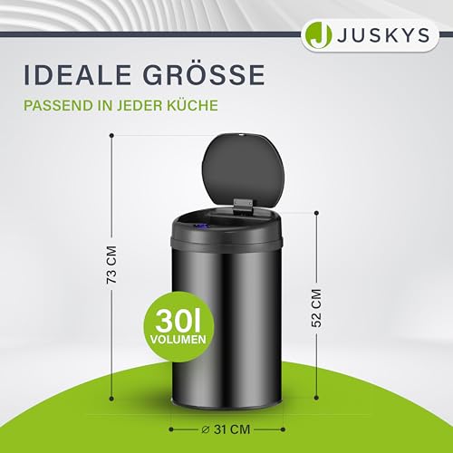 Juskys Mülleimer Küche mit Bewegungssensor Schwarz 30L - Runder Abfalleimer mit Klemmring für Müllbeutel - Rostfreier Stahl - Kontaktloses… – Ansicht 2