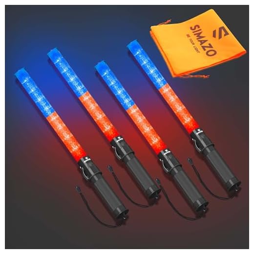 SIMAZO 4-Pack 21 Inch Red & Blue Traffic Control Wand with 3 Flashing Mode