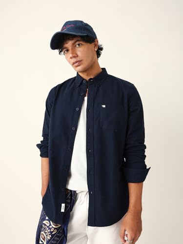 Image of THE BEAR HOUSE Men Cotton Solid Slim Fit Casual Shirt