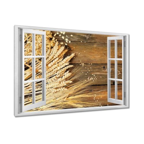  Quadro stampato su tela Wall Art Decor 60x40cm Diversi campi di grano su tavole di legno No. H10730Z_WAPC1E