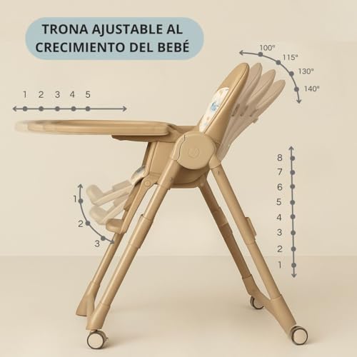 Miniatura 5 de Bathby Trona Evolutiva 3 En 1 Plegable Y Portátil, Con Altura, Reposapiés, Respaldo Y Bandeja Todo Ajustables, 8 Niveles De Regulación Y Sistema De Seguridad, Hasta 6 Años Marrón