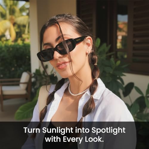 Image of SNDIA Polarized Women's Retro Rectangular Sunglasses | Premium Frame | UV400 Protection for Driving, Outdoor Activity - Black