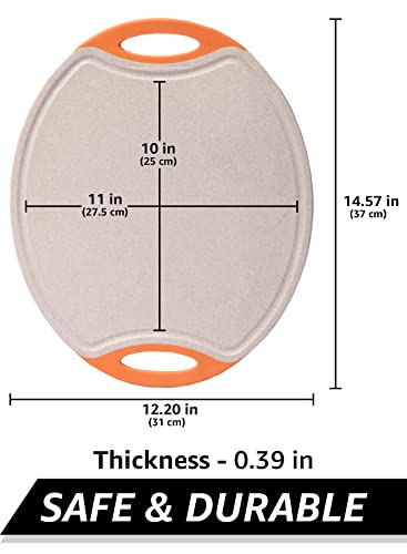 Raj Eco Wheat Straw Cutting Board - Orange Non-Slip Double-Sided Kitchen Chopping Board With Juice Grooves - Meat, Vegetable Cutting Boards With Easy Grip Handles - Medium 14.57" X 12" #TOP1
