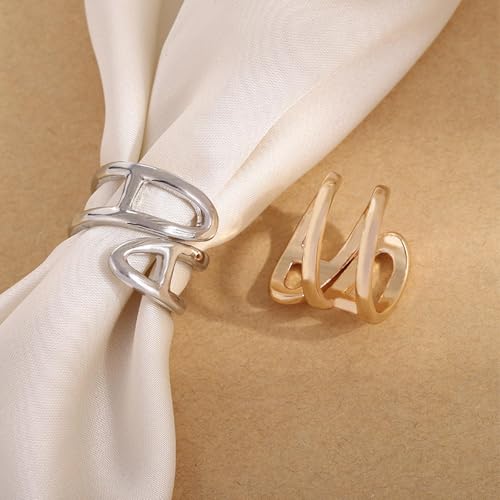 Image of SYWDUDUCLT Scarf Ring for Women's Shawl, Silk Neckerchief, Tshirt, Gold /Sivler, S /M /L, 2 Pcs