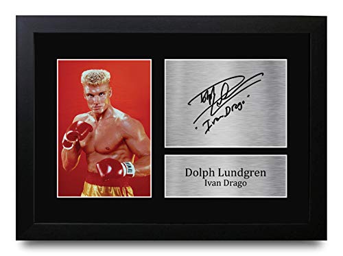 HWC Trading Autogramm, A4 FR Dolph Lundgren Rocky 4 IV Ivan Drago, gedruckt, signiert, für Film-Andenken, gerahmt, A4