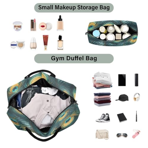 Beautiful Peacock Feather Green Travel Duffle Bag Gym Bag Weekender Bags with Toiletry Bag Travel Trip Tote Bag4
