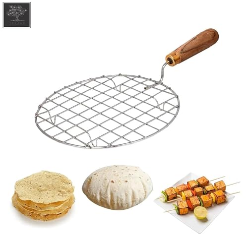 Image of Sulfar Cooking Essentials Combo | Includes Wire Round Roaster with Wooden Handle and Silicone Mini Oven Gloves | Heat Resistant, Durable, Perfect for Kitchen Use