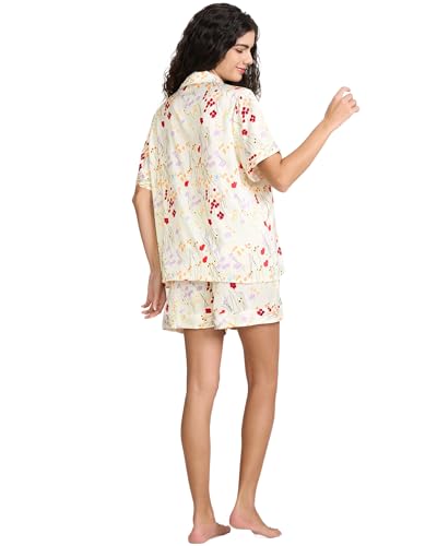 Image of YiNi LuLu Womens Silk Satin Shorts Pajamas Set Button Down 2 Piece Pjs Short Sleeve Oversized Sleepwear with Pockets