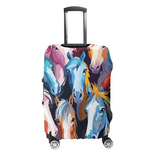 Colorful Cartoon Horses Luggage Cover Tsa Approved Suitcase Covers for Luggage Elastic Washable Suit Case Covers Anti-Scratch Travel Luggages Sleeve Suitcase Protector Fits 19-30 Inch Case(L)4