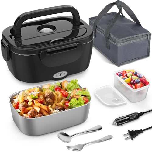 Image of Vingud Electric Lunch Box for Adults, Heated Lunch Box Food Warmer, 80W Portable Heating Lunchbox for Men /Car /Truck with 1.5L Stainless Steel Container, 12V /24V /110V Lonchera Electrica Portatil Gift