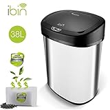 [page_title]-Sensor Edelstahl Mülleimer, Batterie & Netz-Betrieb, Abfalleimer Automatik Abfall/Müll Behälter Edelstahl 38L