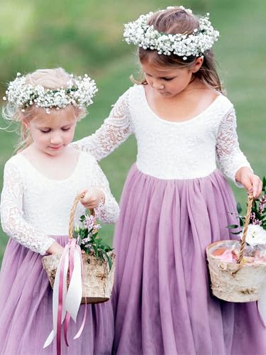 Image of 2Bunnies Girl Peony Lace Back A-Line Straight Tutu Tulle Party Flower Girl Dress