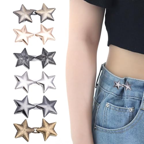 Facile da usare: le spille con bottone a stella per jeans non richiedono cuciture e attrezzi. Basta infilare i bottoni regolabili dei jeans in posizione sui pantaloni e agganciare i due tendicinghia.
