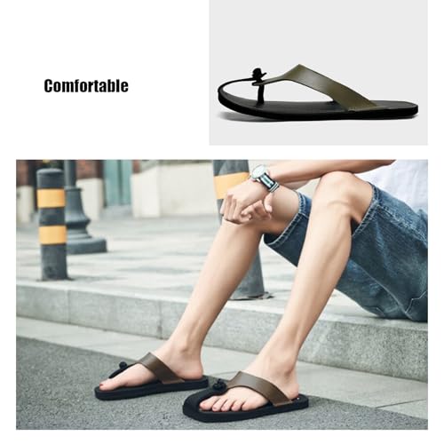 Men's Genuine Leather Wide Box Flat Flip-Flops Comfortable Slip On Soft Sole Outdoor Walking Thong Slides Sandals For Summer Beach Leisure Daily4