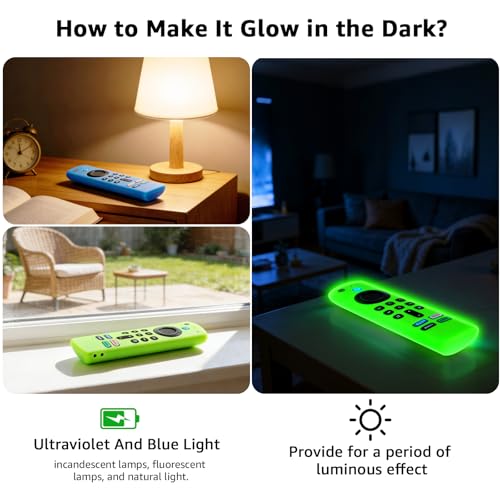 Image of ONEBOM (2 Pack) Silicone TV Remote Cover,Anti Slip Silicone Protective Case with Same Color Lanyard(Glow Green&Glow Blue)