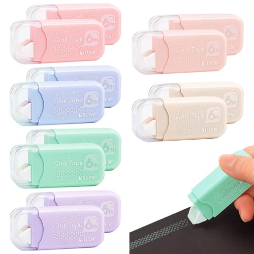 Vlecexs 12 Piezas Cinta Adhesiva y Pegamento en Roller, Adhesivo Doble Fondo, Artesanía, 6mm x 6m