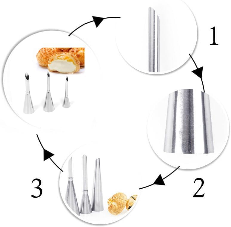 Miniatura 2 de BetterJonny - Juego de 5 boquillas para glaseado de hojaldre de crema, boquilla larga de acero inoxidable, herramientas de decoración de pasteles,
