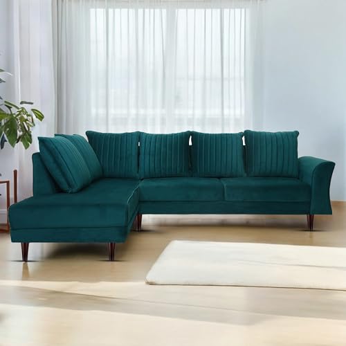 Image of Gratly LHS 4 Seater L Shape Sofa Set for Living Room (Pine Colour) Premium Fabric Sofa