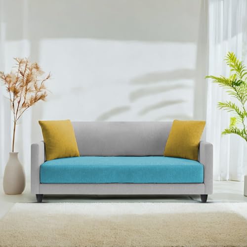 Image of Casaliving Dominic 2 Seater Sofa Set for Living Room (Turquise Grey Fabric) Premium Fabric Sofa