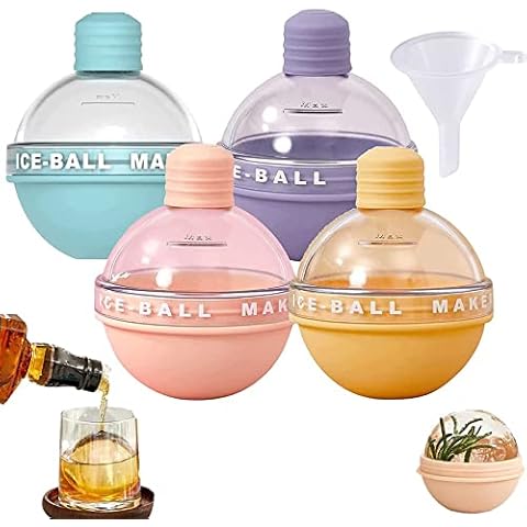 4 Pack Light Bulbs Ice Molds - 2022 Best Whiskey Ice Mold, Silicone Ice Cube Tray Reusable Ice Ball Maker Whiskey Ice Mold, Easy Release 2.5 Inches Portable Ice Sphere Molds Cover