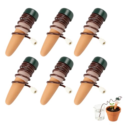 Set de 6 Mecanismos de Riego Automáticos Cerámicos con Cono de Arcilla y Manguera – Sistema de Goteo para Plantas de Interior y Exterior