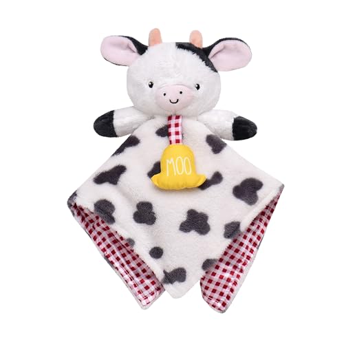 Baby Starters Plush13 in. Snuggle Buddy Blanket with Crinkle, Rattle and Satin, Farm Cow, Black and White with Red Gingham