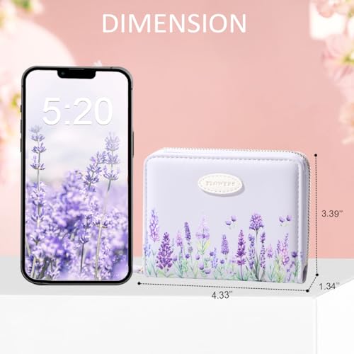 Sunwel Fashion Women Girls Wallet with Floral Prints Small Wallet with Coin Pocket, ID Window and Card Slots, Daisy, Tulip, Lavender, Lily of the Valley (Lavender)3
