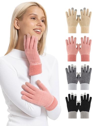 ORVINNER Winter Gloves for Women, 4 Pairs Womens Touch Screen Warm Lining Stretchy Thermal Knitted...