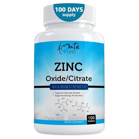 Zinc Supplement 50 mg - Oxide/Citrate for Immune Support and Metabolism Support - Vegan Zinc 50mg Supports Heart and Eye Health - 100 Tables for Men and Women by Amate Life Cover