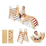 FINOOS Montessori Indoor Spielset: 7-in-1 Klettergerüst mit Rutsche & Bogen für Kleinkinder und Kinder, doppelseitige Rampe, Kletterdreieck, Kletterbogen (1-3 Jahre) (Rosa)