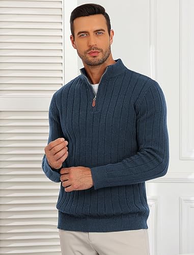 ZAFUL Mens Quarter Zip Sweater Mock Neck Casual Fall Winter Warm Ribbed Knit Pullover Sweater3