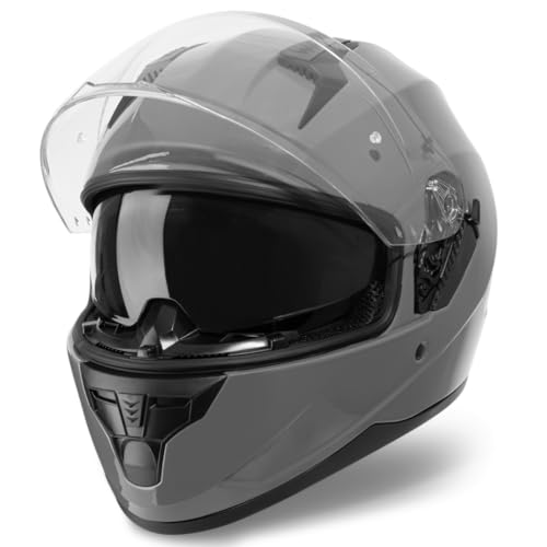 VINZ Kennet Casco Integral Moto | con Visera Solar | ECE 22.06 Homologado | Casco Scooter & Ciclomotor | En Tamaño XS   XXL | para Hombre y Mujer   Gris Nardo