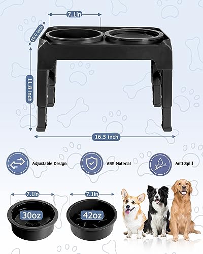 Erhöht Hundenapf, Höhenverstellbarer Napfständer mit Langsamer Feeder Schüssel und Wassernapf Ohne Sabbern Set, Futternapf Hund Wassernapf für Großen Mittel Kleinen Hunde Katzen und Haustiere