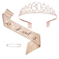 30 Geburtstag Frauen Deko Schärpe und Tiara, Geburtstag-Schärpe und Geburtstagskrone, Roségoldener Geburtstagsgürtel & Tiara-Krone, Geschenke für 30. Geburtstag Frauen
