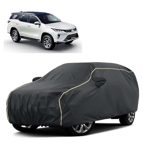 Image of Sulfar 100% Water Resistant Car Body Cover Compatible with Mirror for Toyota Legender (Triple Stitched, Full Bottom Elastic, Dark Grey Tafetta with Yellow Piping)