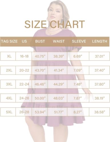 Image of Women's Plus Size Casual Dress Crew Neck Ruffle Floral Short Sleeve Summer Midi Dresses with Pockets