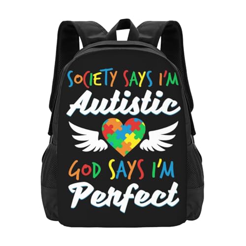 Autism Awareness Backpack Large Capacity Backpacks Leisure Travel Daypack 12.5X5.5X16.5 inch