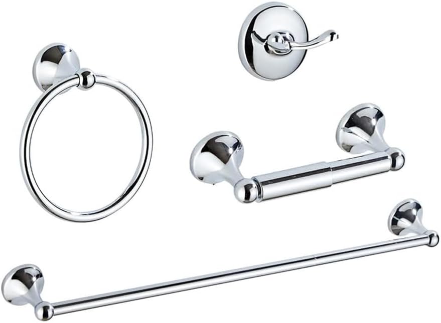 4-Piece Bathroom Hardware Set: Chrome Bathroom Accessory Set, Towel Bar,Towel Ring,Toilet Paper Holder,Robe Hook, Wall Mounted,Optional Installing Towel bar Length for 24 or 16 inch