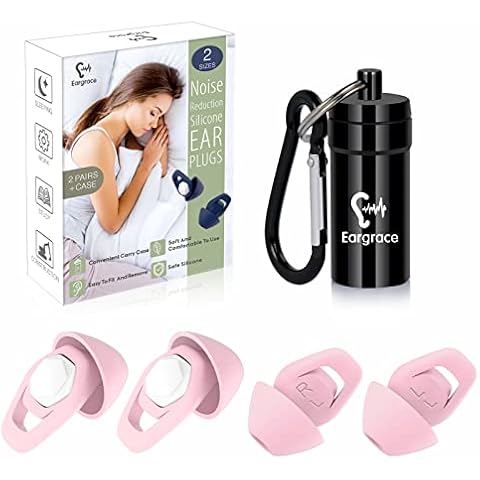 Noise Reduction Ear Plugs for Sleeping, Eargrace 2 Pairs of Different Sizes Ear Plugs, Ultra Comfortable Silicone Reusable Ear Plugs for Sleeping, Snoring, Work and Hearing Protection (Pink) Cover