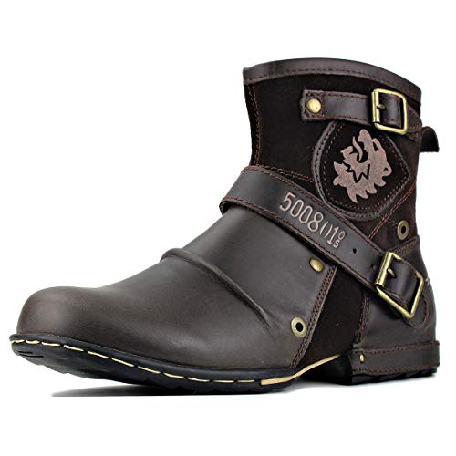 Image of OSSTONE Moto Boots for Men Fashion Zipper-up Leather Chukka Boots Casual Shoes OS-5008-1-ABNH