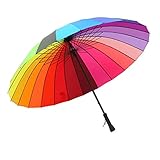 meizhouer 24k Rib Large Color Rainbow Umbrella Fashion Long Handle Straight Anti-UV Sun/Rain Stick Umbrella (automatically opened)