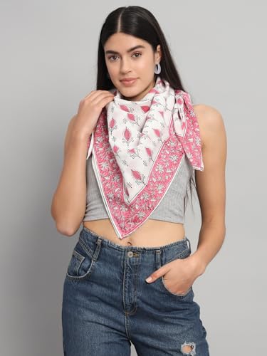 Image of Ravaiyaa - Attitude is everything Sanganer Hand Block Printed Scarves Pure Cotton Scarf Square Hijab Dupatta 40 inch X 40 inch Inch
