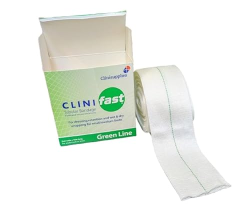 Clini Fast Green Line Tubular Bandage 5cm Wide x 10m Long (1) for Dressing Retention and Wet & Dry Wrapping