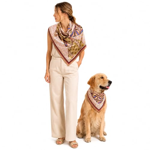 Foulard duo maître animal en soie naturelle motif voyage haut de gamme