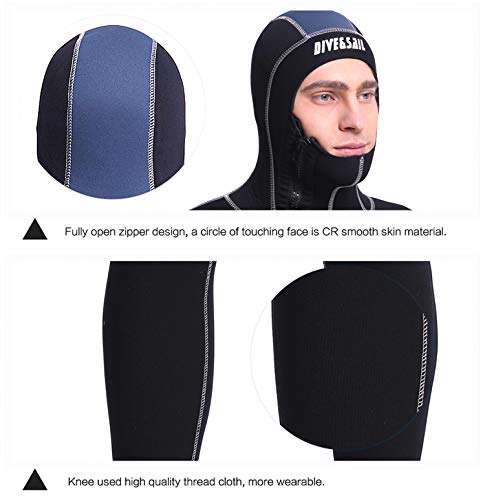 Muta da uomo calda ultra elasticizzata in neoprene, 5 mm, invernale, calda cerniera frontale a tutto corpo, 2 pezzi con cappuccio a prova di freddo, per snorkeling, surf, XXL