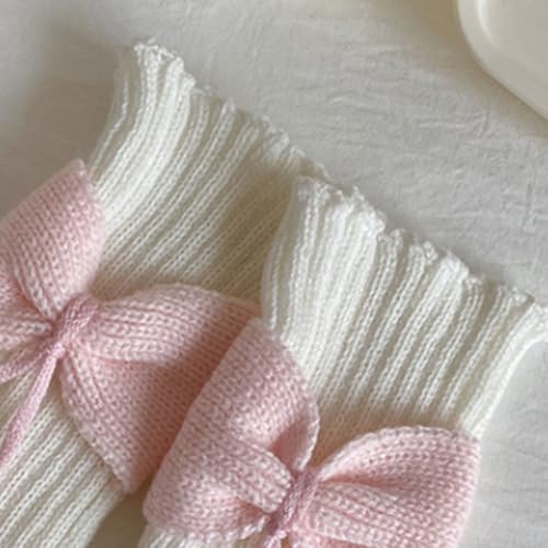 FZBNSRKO 1 Pairs Kawaii Leg Warmers,Knit Leg Warmers With Bow,2 Fluffy Balls Legwarmers Japanese Socks for Girls/Women4