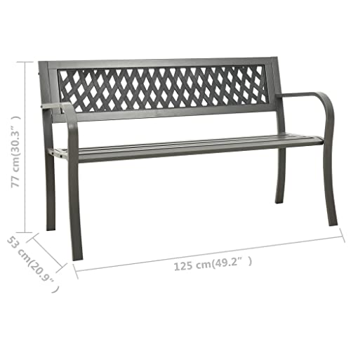 Banc de jardin robuste en acier gris avec dossier plastique confortable - 3