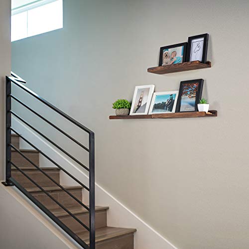 Tj.moree Picture Ledge Shelf Wall Mounted, Rustic Wood Photo Ledge Floating Shelves Set Of 3, Floating Bookshelf Decor Vinyl Display For Living Room, Bedroom, Bathroom, Nursery - Carbonized Brown #TOP3